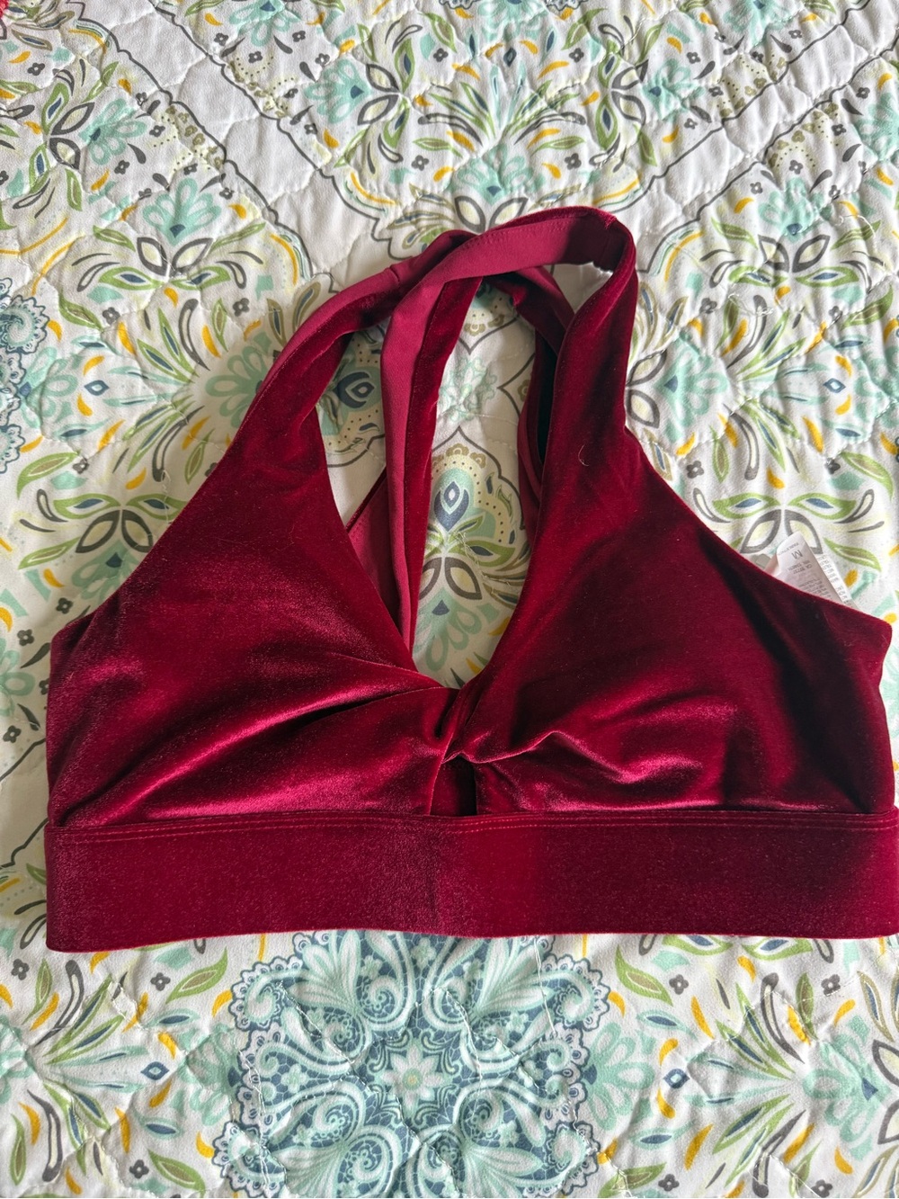 Fabletics Velvet Halter Bralette in Deep Wine